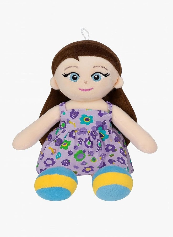 Fun4you Soft Plush Rag Doll, Floral Print Dress, Kids Birthday Gift Toy, Age 2+ (Purple) - Image 1